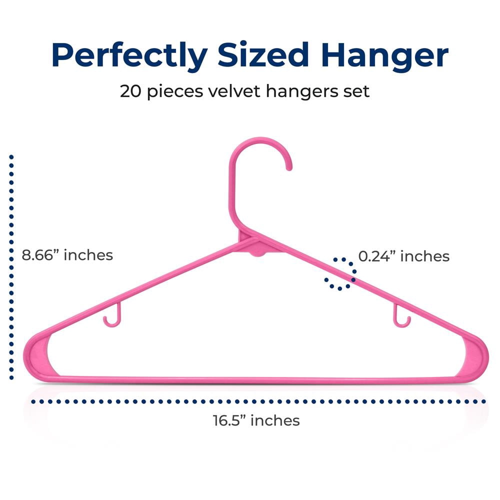 20 Pcs. Plastic Hangers - Non-Slip, Sturdy, and Heavy Duty Coat Set with 360° Swivel Hook for Clothes (Pink)