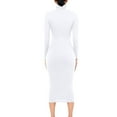 thumbnail image 4 of Blczomt White Women Dress Plain Dressy Casual Long Sleeve Midi Sheath Solid Mock Neck Formal Dress, 4 of 9