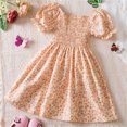 thumbnail image 4 of Mikilon Girls Summer Dress Kids Floral Square Neck Puff Sleeve A-Line Midi Dresses for 2-7 Years Kids, 4 of 4