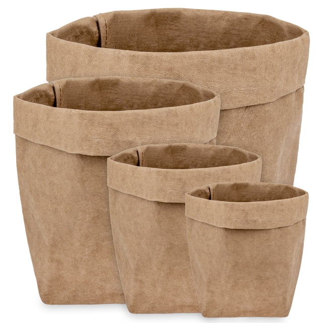 Muka 4 Pack Washable Kraft Paper Bag in 4 Sizes, Sustainable Durable Bag Multifunctional Home Decor