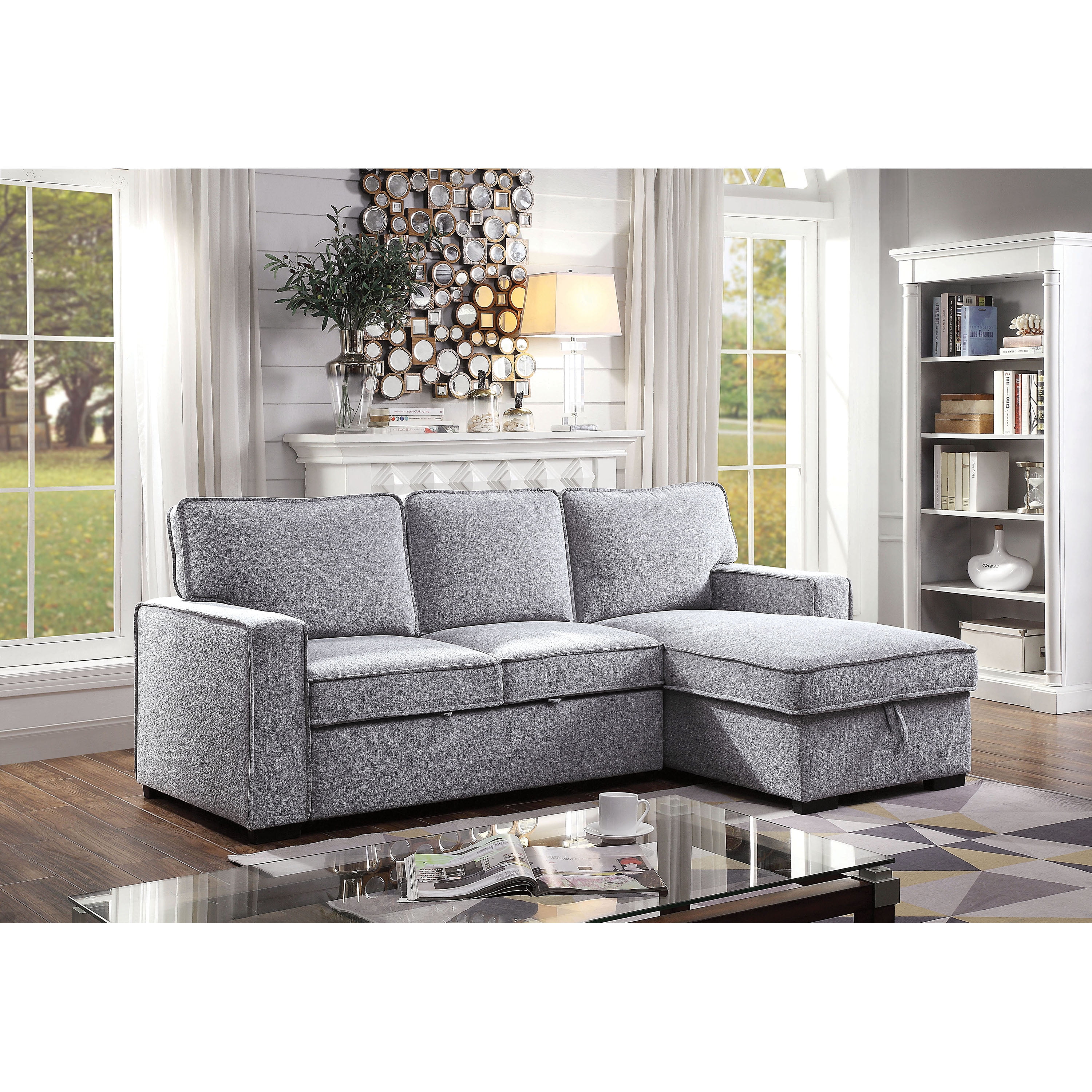 Furniture of America Contemporary Tufted Fabric Chris Sectional, Gray