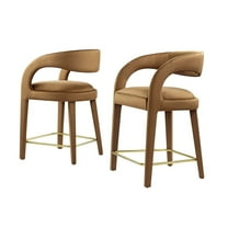 Counter Stool Chair, Brown Gold, Velvet, Bar Pub Cafe Bistro Dining Kitchen Hospitality Restaurant, Modern Contemporary Boutique HB35924