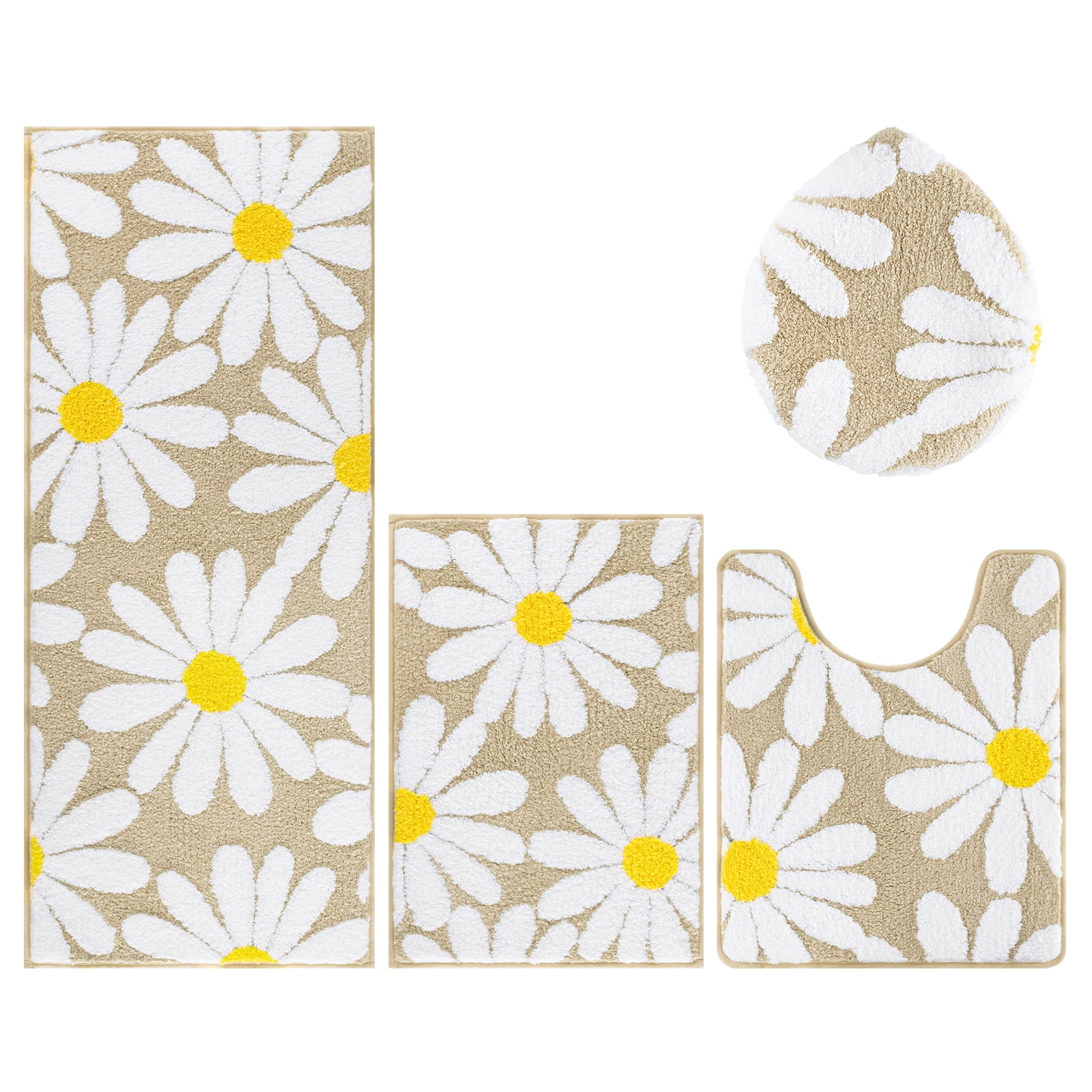 Bathroom Rugs Sets 4 Piece with Toilet Lid Cover, Non Slip Bathroom Mats Extra Soft Chenille Bath Rugs Absorbent Shaggy Rugs Perfect Plush Mats U-Shaped Toilet Rug and Toilet Cover Kitchen
