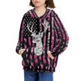 thumbnail image 3 of Xoenoiee Girls Hoodies Hooded Sweater with Front Kangaroo Pocket Pullover Sweatshirt Long Sleeve Hoodies for Age 6-16 Years Travel Workout Walk, Camo Forest American Flag Antler Print, M, 3 of 7