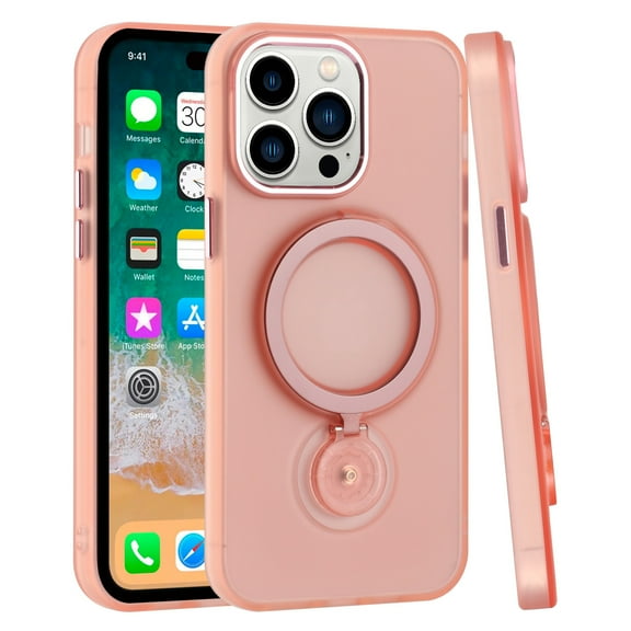 Designed for Apple iPhone 15 Pro Max (6.7") MagSafe Compatible with 360 degree Circle Ring Stand Magnetic Kickstand Slim Hybrid Phone Case Cover [Pink]