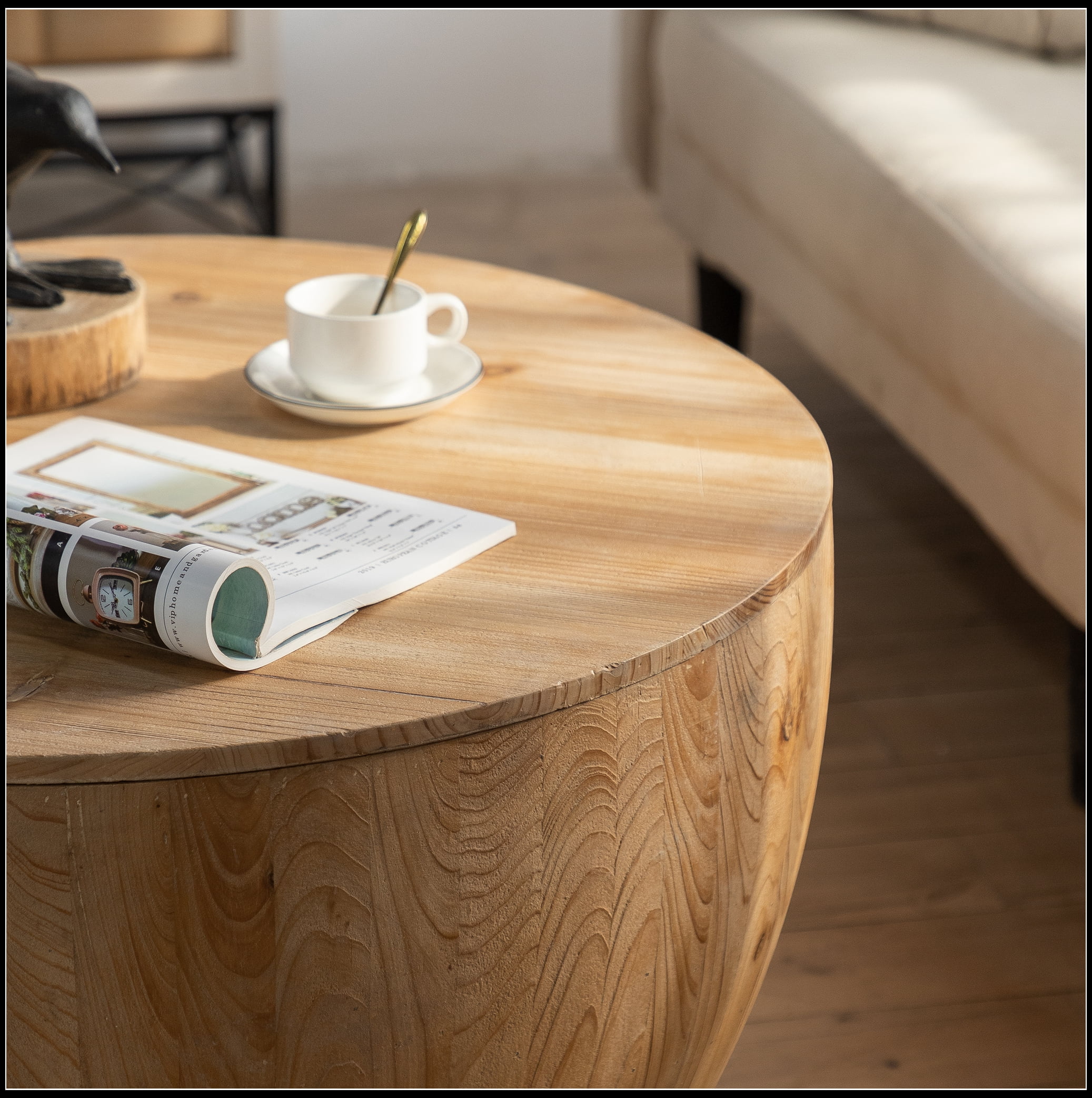 31.50"Vintage Style Bucket Shaped Coffee Table for Office, Dining Room and Living Room