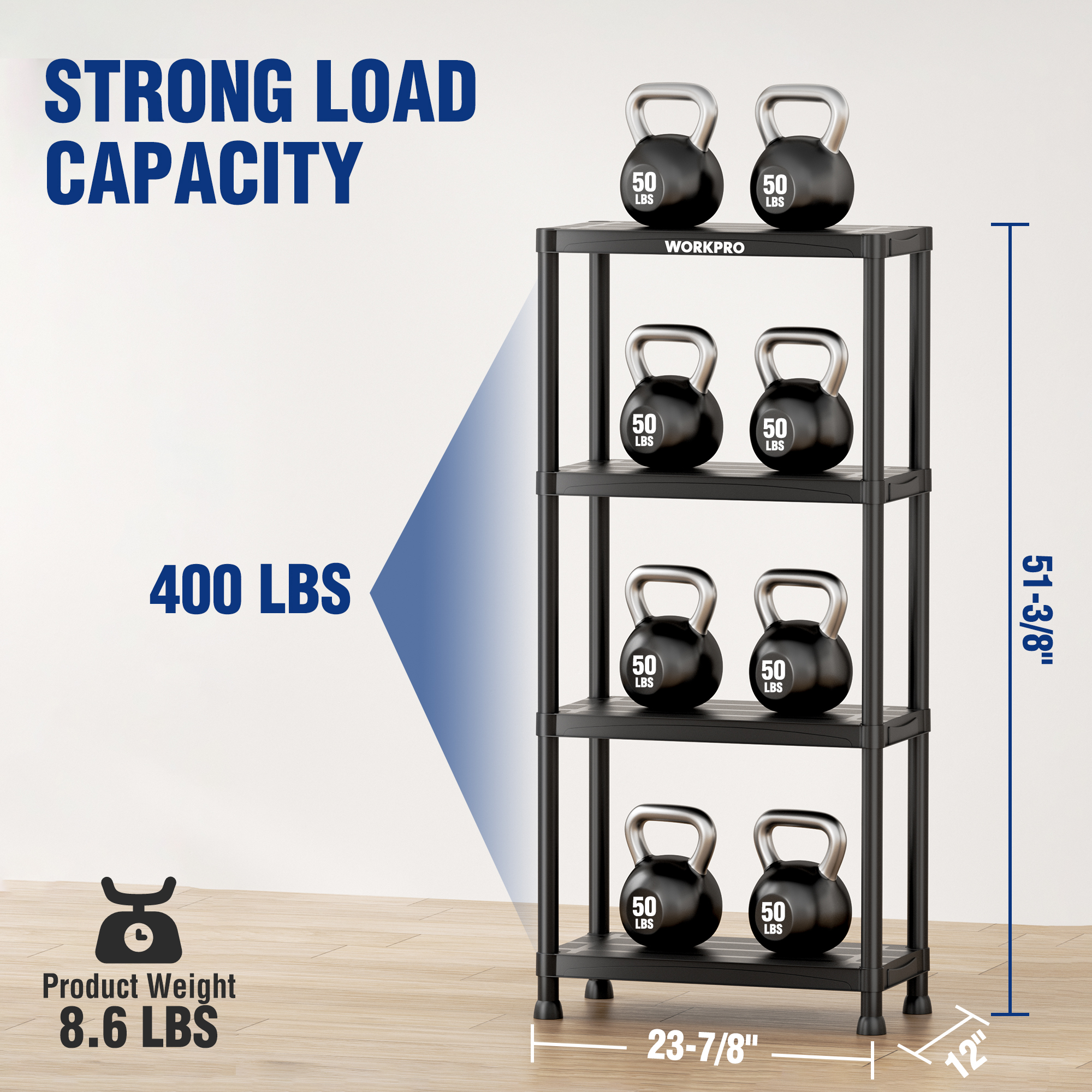 WorkPro 4-Tier Plastic Storage Shelf, Black photo 4
