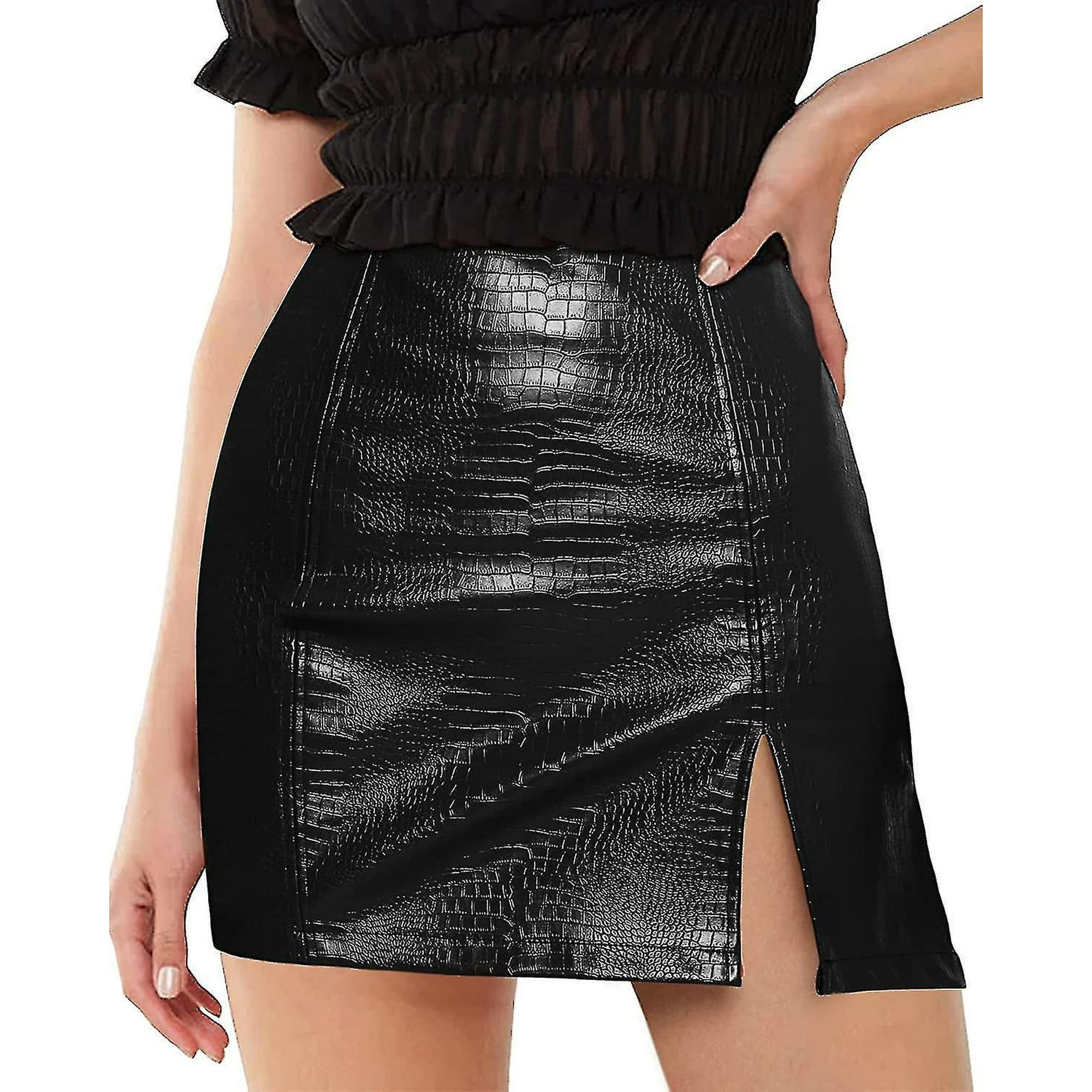 Women Faux Leather Skirt High Waist Split Bodycon Mini Short Pencil S 3xl 2 Walmart