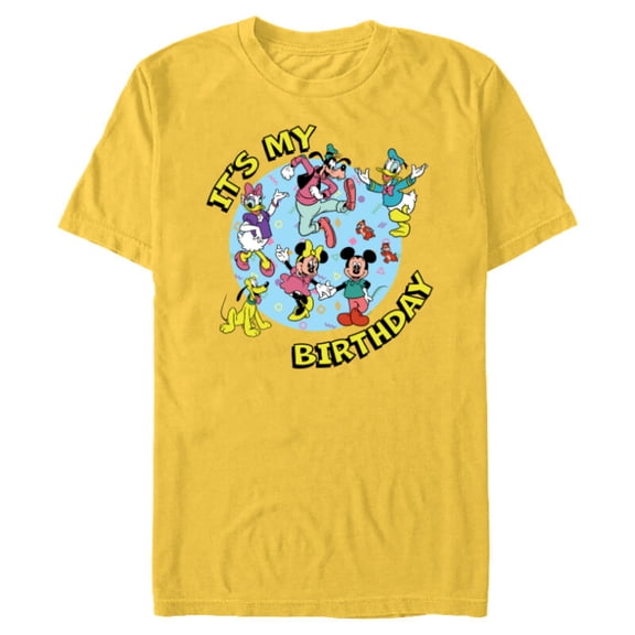 Disney Mickey and Friends Birthday Party It’s My Birthday - Short Sleeve Blended T-Shirt for Adults - Customized-Yellow