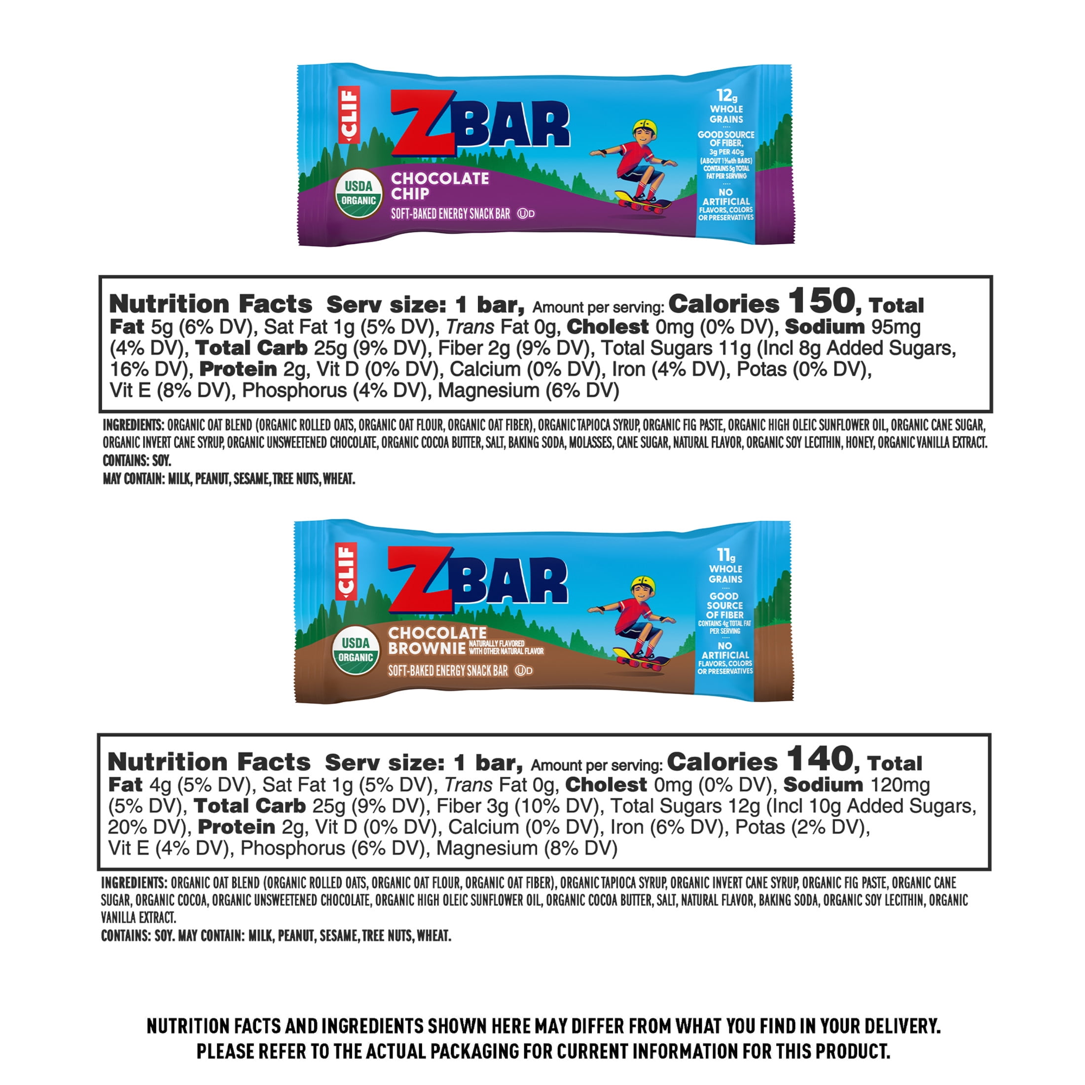 Zbar Soft-Baked Energy Snack Bars Variety Pack, 2 Flavors, Organic Granola Bars, Snacks for Kids, 36ct