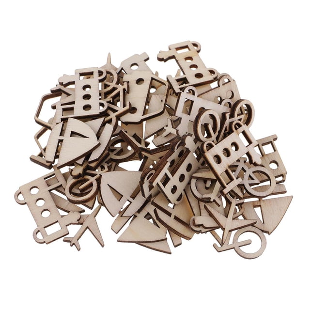 50 piezas de madera con forma de vehículo, piezas de madera para manualidades, tarjetas, scrapbooking 40x20mm