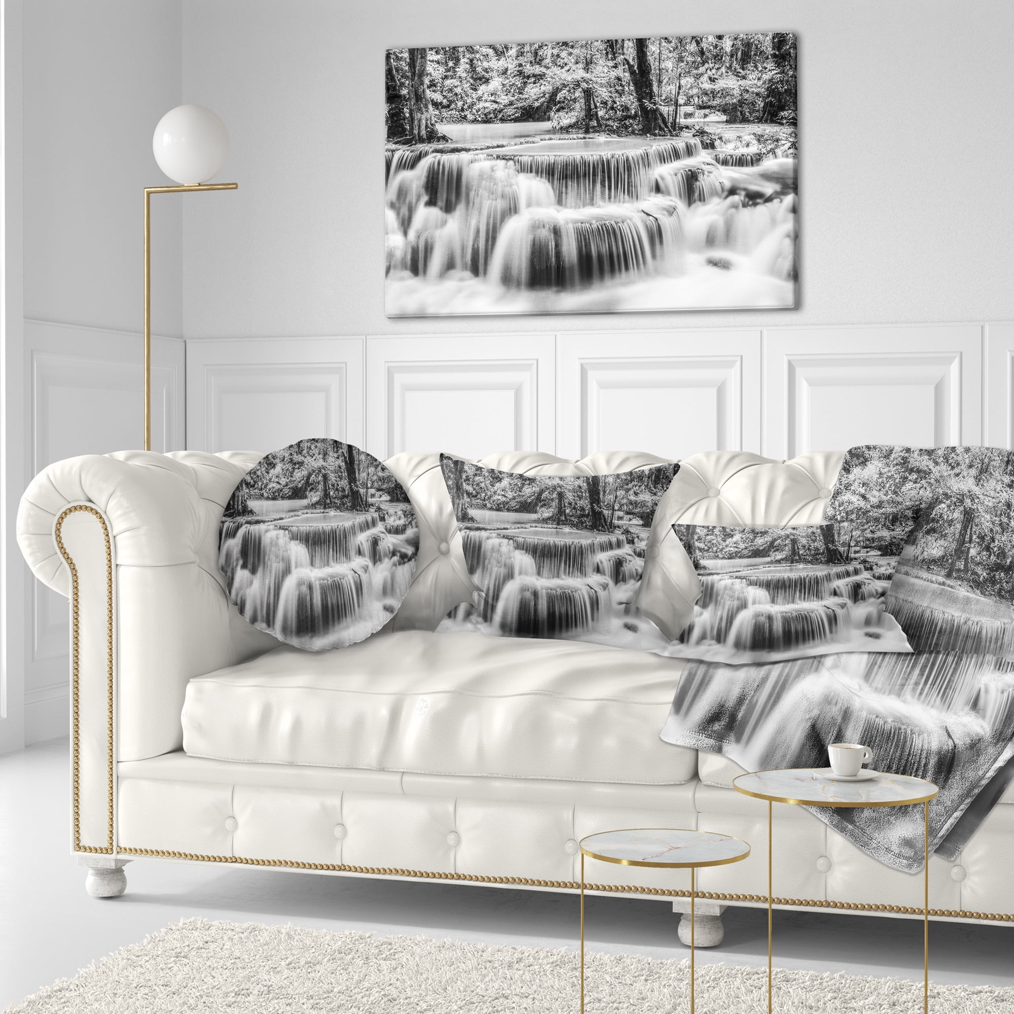 Designart White Erawan Waterfall - Landscape Photography Throw Pillow - 12x20