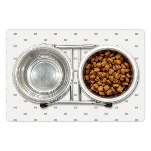 Abstract Pet Mat for Food and Water, Rhythmic Simplistic Pattern of Star Like Forms on Plain Backdrop, Non-Slip Rubber Mat for Dogs and Cats, 18" X 12", by Ambesonne