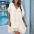 thumbnail image 4 of COMVALUE Women V Neck Swimsuit Cover Ups Crochet Swim Coverup Hollow Out Summer Beach Cover Up Dress (One Size, Beige), 4 of 7