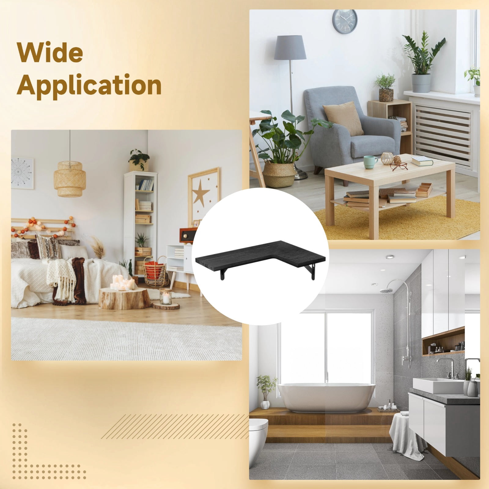 3 Pcs Corner Floating Shelves for Wall, Black L-Shaped Rustic Wood Storage, Space Saving Wall Mounted Display for Living Room Bedroom Kitchen, Paulownia Decor Set