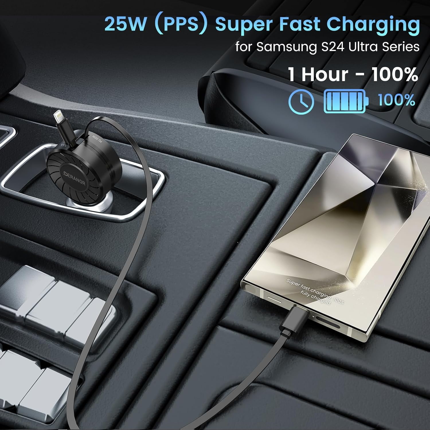 CJBZLCPCOO[2 Pack] Ultra-Small Retractable Car Charger 54W, 3 in 1 Retractable Phone Charger for Car Super Fast Car Charger with Retractable Cord X2 and USB A Charging Port for iPhone 15/14/13,Galaxy