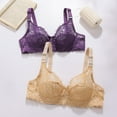 thumbnail image 5 of Riecok Plus Size Everyday Bras Lace Thin Push Up Soft Breathable Everyday Womens Underwire Bras 2PC Purple 44, 5 of 5
