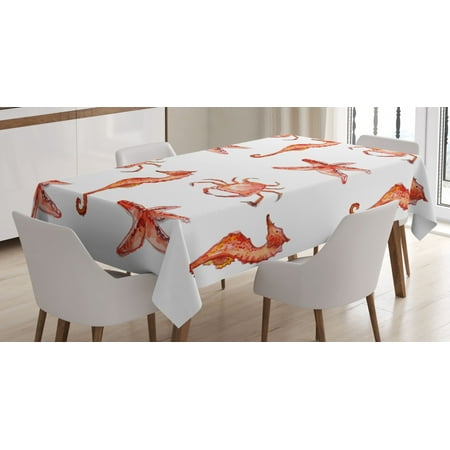 

Nautical Tablecloth Crab Seahorse Starfish Hand Drawn Underwater Sea Creatures Ocean Image Rectangular Table Cover for Dining Room Kitchen 52 X 70 Inches Salmon Dark Coral by Ambesonne