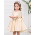 thumbnail image 4 of OBEEII Flower Girls Dresses Bow Knot Satin Dress Lace Sleeve Pageant Party Dress for Wedding Ball Gown Communion, Champagne Size 6M-6T, 4 of 8