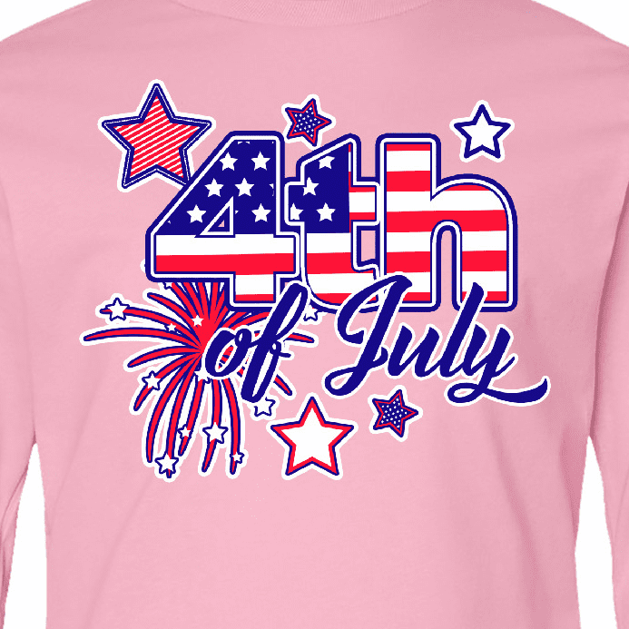 Inktastic 4th of July Fireworks Stars and American Flag Long Sleeve Youth T-Shirt