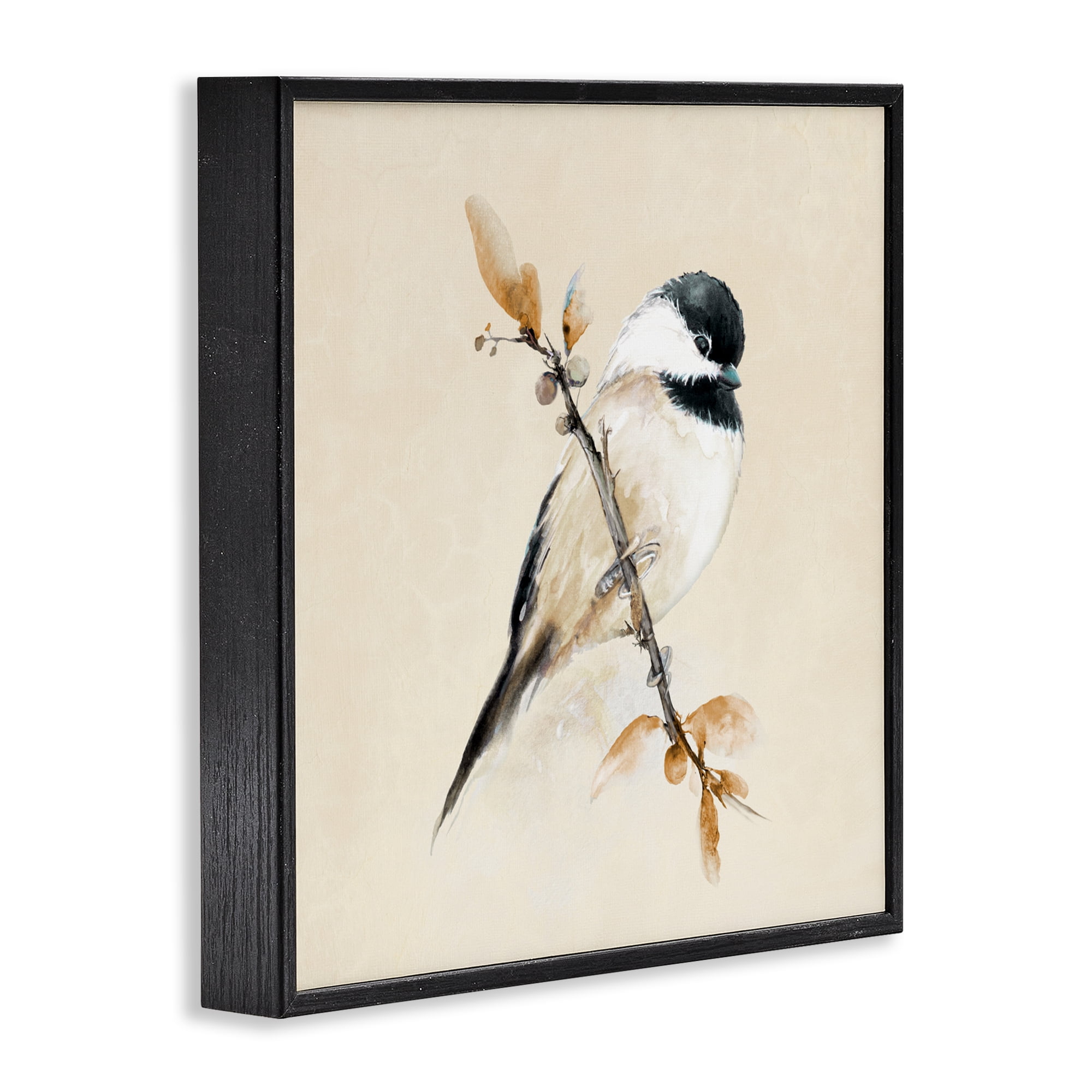 Stupell Industries Muted Watercolor Chickadee Black Framed Giclee Art, design by Diannart