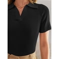 thumbnail image 6 of Womens V Neck T Shirts Short Sleeve Slim Fit POLO Tops Solid Color Trendy Summer Basic Tee T-Shirts, 6 of 6