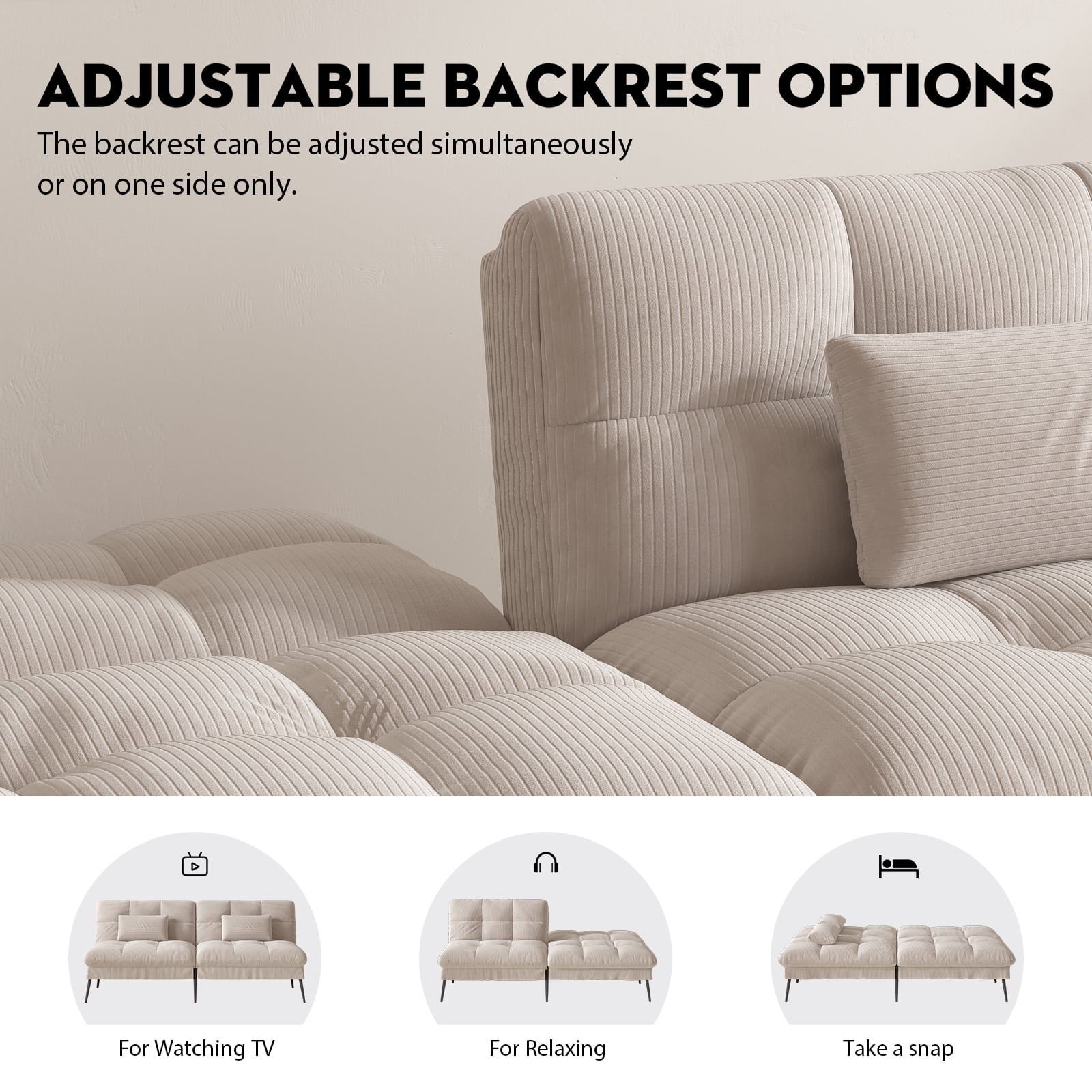 COMHOMA Convertible Futon Sofa Bed Upholstered Futon Couch Corduroy Sleeper Sofa,Cream White