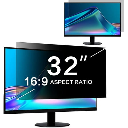 32 Inch Computer Privacy Screen Filter for 16:9 Widescreen Computer Monitor 27.87"x15.66", Removable Computer Screen Privacy Shield and Anti Blue Light Anti Glare Screen Protector