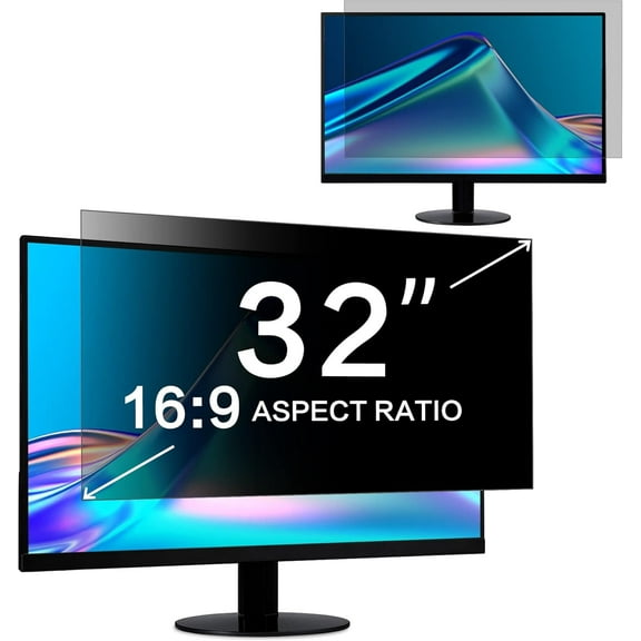 32 Inch Computer Privacy Screen Filter for 16:9 Widescreen Computer Monitor 27.87"x15.66", Removable Computer Screen Privacy Shield and Anti Blue Light Anti Glare Screen Protector