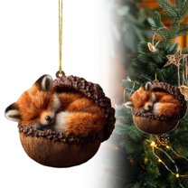 SeekLGT Sleeping Animal in Wooden Box Christmas Ornaments Cute Squirrel Bird Hedgehog Fox Rabbit Rustic Woodland Tree Hanging Decor Gift