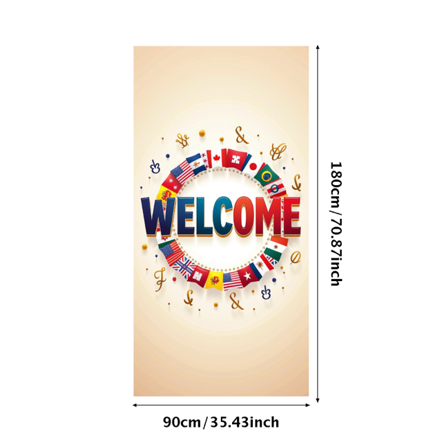 Welcome Banner with International Flags Circular Design Background Event Decoration Party Supplies Global Conference Backdrop Indoor Outdoor Display