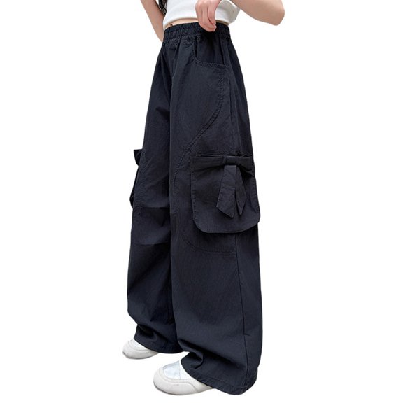 YunPes Girls Bow Cargo Pants Lightweight Quick Dry Wide Leg Sweatpants Kids Oversized Streetwear Spring Fall Outdoor Hiking Pants