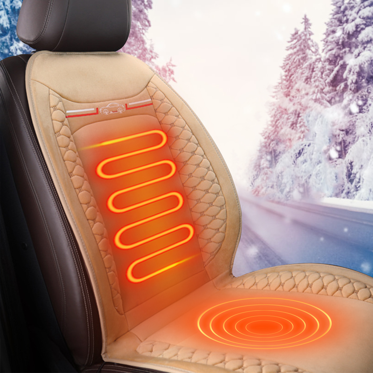 Electric Car Heating Cushion 12V Auto Car Heated Seat Cover with 2