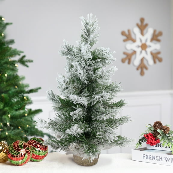 Northlight 1.5 FT Flocked Pine Medium Artificial Christmas Tree in Burlap Base - Unlit