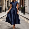 thumbnail image 3 of Oksale A Line Dresses for Women Wedding Guest Flowy Satin Dress Elegant Formal Short Sleeve V Neck Midi Dresses for Evening Party Navy XL, 3 of 7