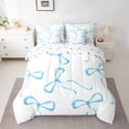 thumbnail image 2 of jejeloiu Chic Bow Knot 7pcs Bedding Comforter Set,Cute Cartoon Bow Queen Bedding Sets,Blue Bowtie Pattern Queen Sheet Sets For Girl,Super Cozy Room Decor Reversible, 2 of 8