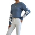thumbnail image 5 of Women'S Floral Pattern Crewneck Long Sleeve Drop Shoulder Sweaters Pullover Tops Blue S, 5 of 9
