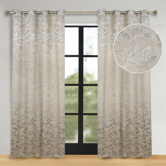 Superior Blackout Leaves Light Filtering Grommet Curtain Panel Set, 70"x96", Ivory