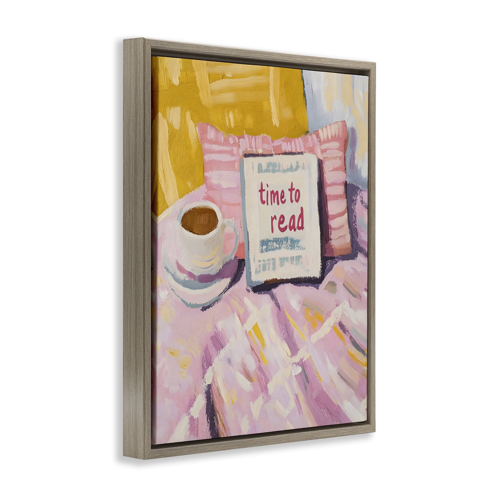 Stupell Industries Time To Read in Morning Brown Framed Floater Canvas Wall Art, design by The Prints Vibe