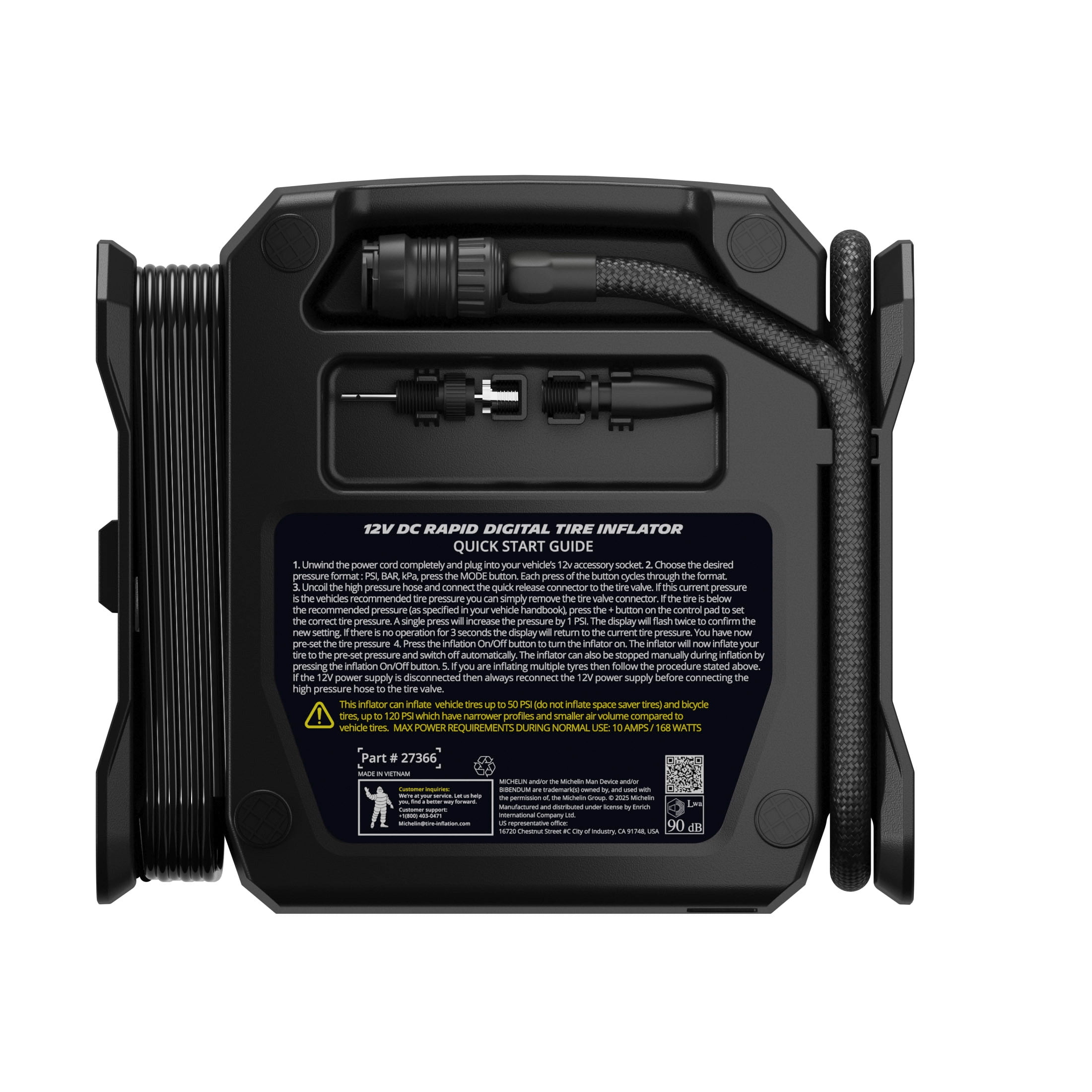 Michelin 12V Rapid Digital Tire Inflator with LCD Display and Integrated Air Hose Storage