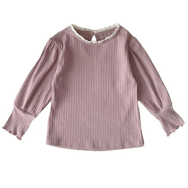 MeetoTime Toddler Baby Puffy Sleeved Base Blouses Casual Solid Color Pullover Tops for Girls 1-8Years