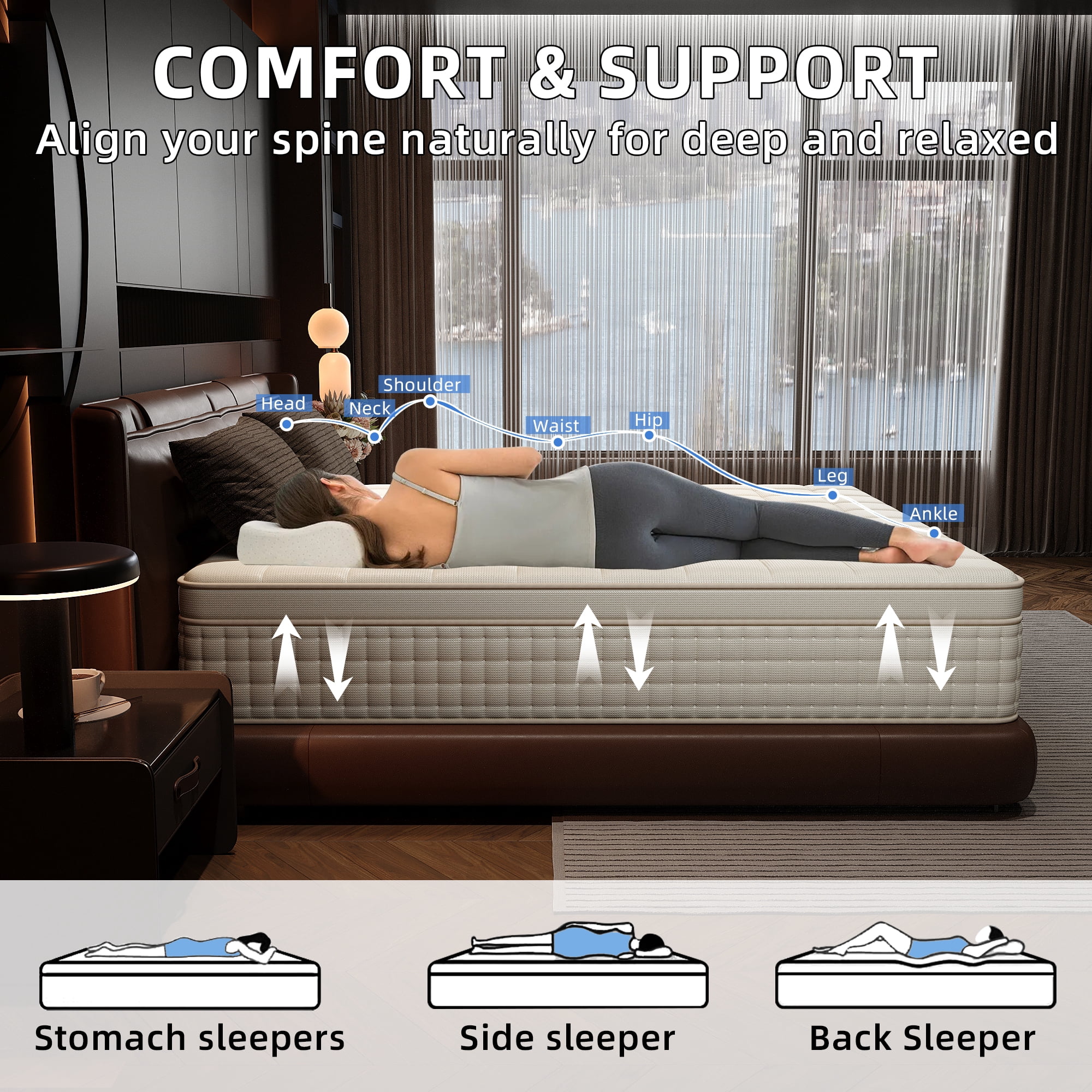 SILENCE MANGO 14 inch Twin Sized Hybrid Mattress, Gel Memory Foam, Individually Wrapped Pocket Springs, Medium Firmness, Zoned Pressure Relief Design, Boxed Mattress, High-density Foam Layer