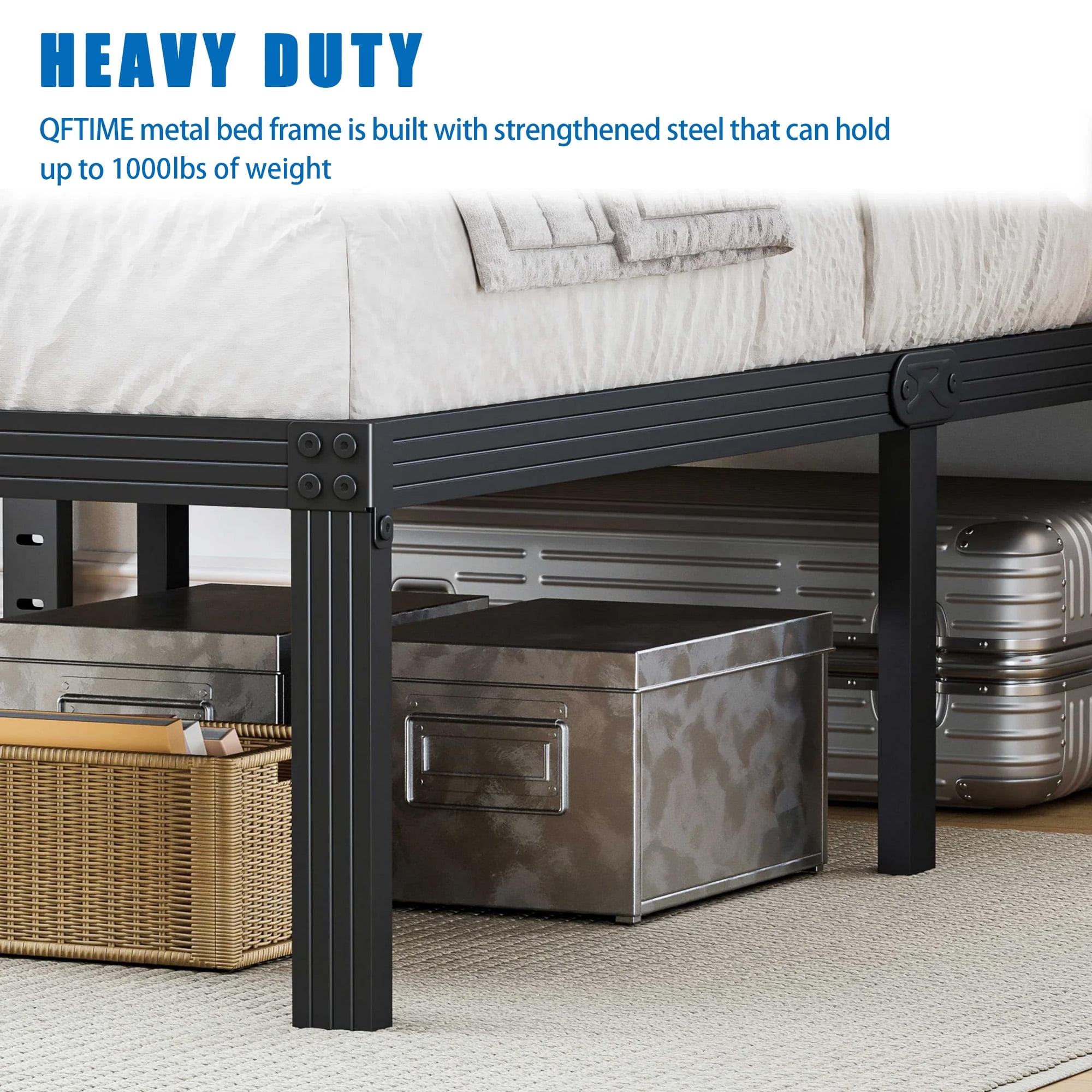 QFTIME 14" Queen Metal Bed Frame with Steel Slats, Heavy Duty Mattress Foundation