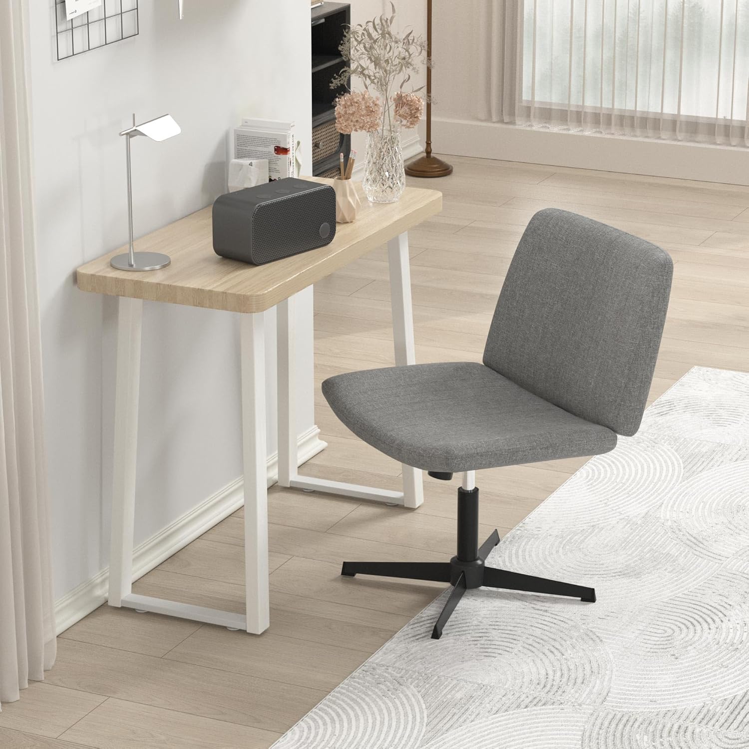 CL.HPAHKL Criss Cross Legged Office Chair, Swivel Height Adjustable Ergonomic Desk Chair No Wheels Armless, Wide Seat Modern Computer Task Vanity Chair for Small Spaces - Gray, Pack of 1