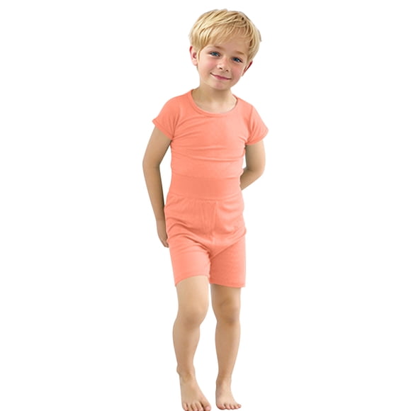 Odeerbi 6M-7Y Conjunto de Pijama de Verano Para Niños Y Niñas de Punto Elástico Con Camiseta de Manga Corta Y Pantalón Corto de Cintura Alta Conjunto de Pijama de Dos Piezas