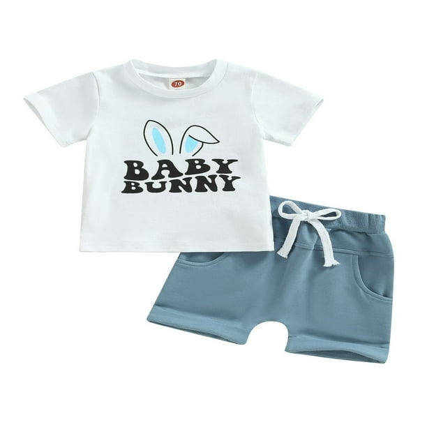MesaSe Kids Toddler Baby Boys Easter Outfits Set Short Sleeve Rabbit Ears T shirt Shorts Summer Clothes White 18 24 Months Walmart