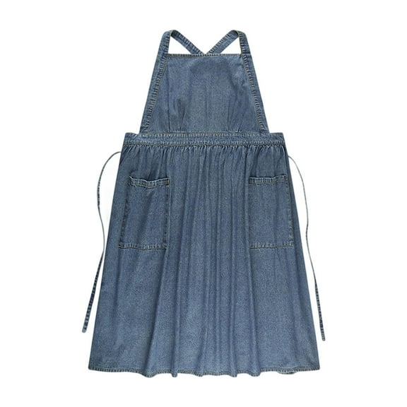 QccHieUs Denim Apron with Pockets Soft Cross Back Apron for Grilling Home Hairstylist