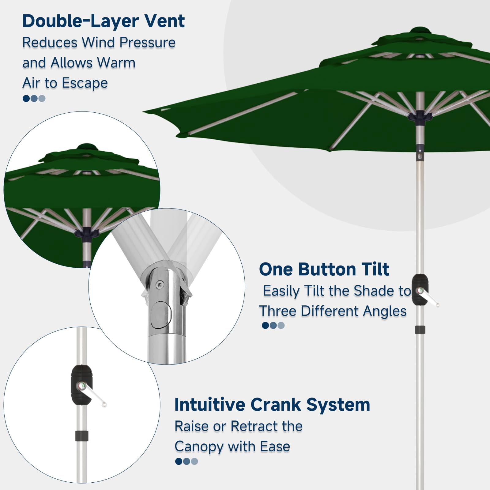 10FT 3-Tier Aluminum Outdoor Patio Umbrella, Fade-Resistant Market Umbrella with Push Button Tilt Function, 8 Sturdy All-Aluminum Ribs for Gardens, Patios, Backyards & Pools (Green)