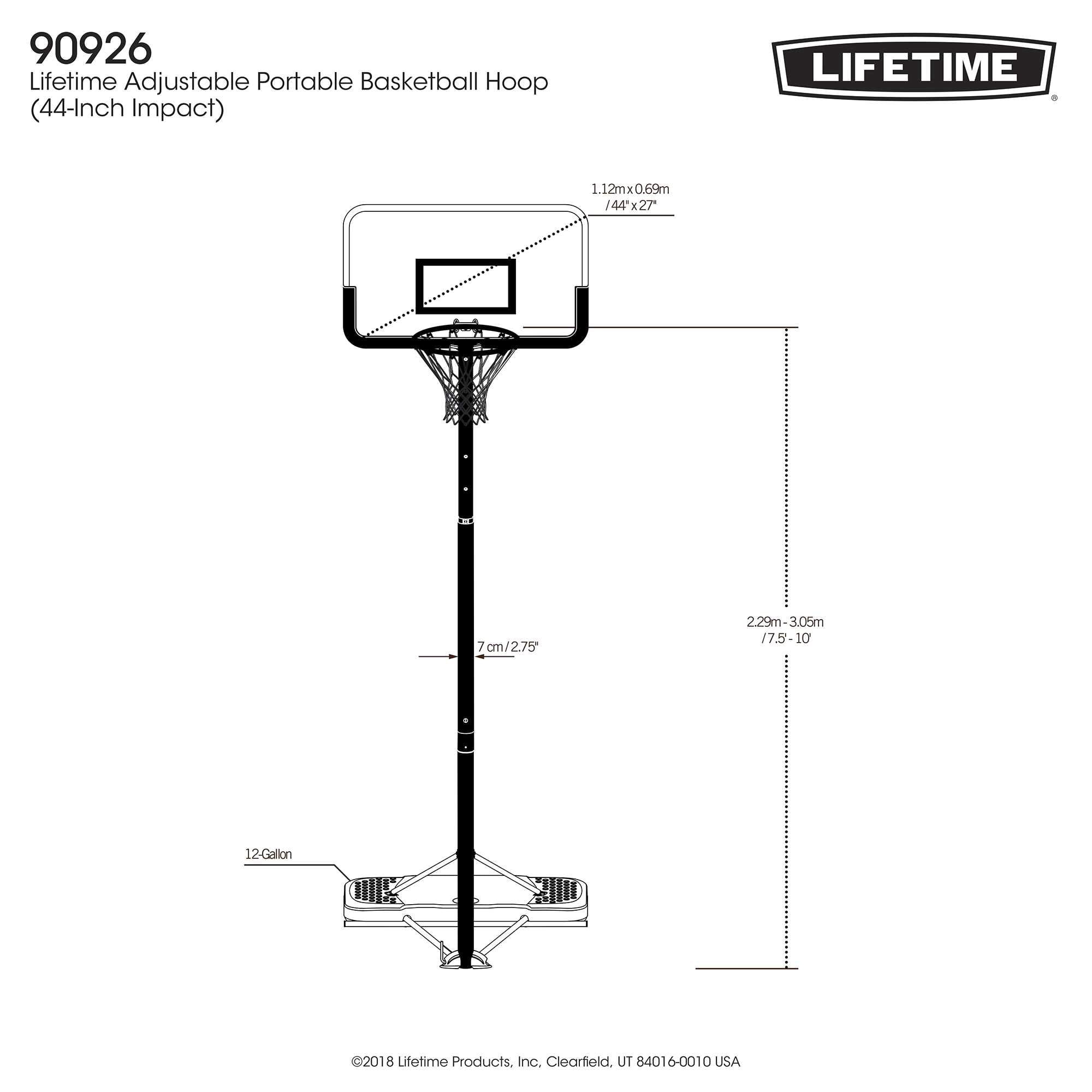 Lifetime 7.5ft-10ft Adjustable Height 44" Impact Outdoor Portable Basketball System (90926)