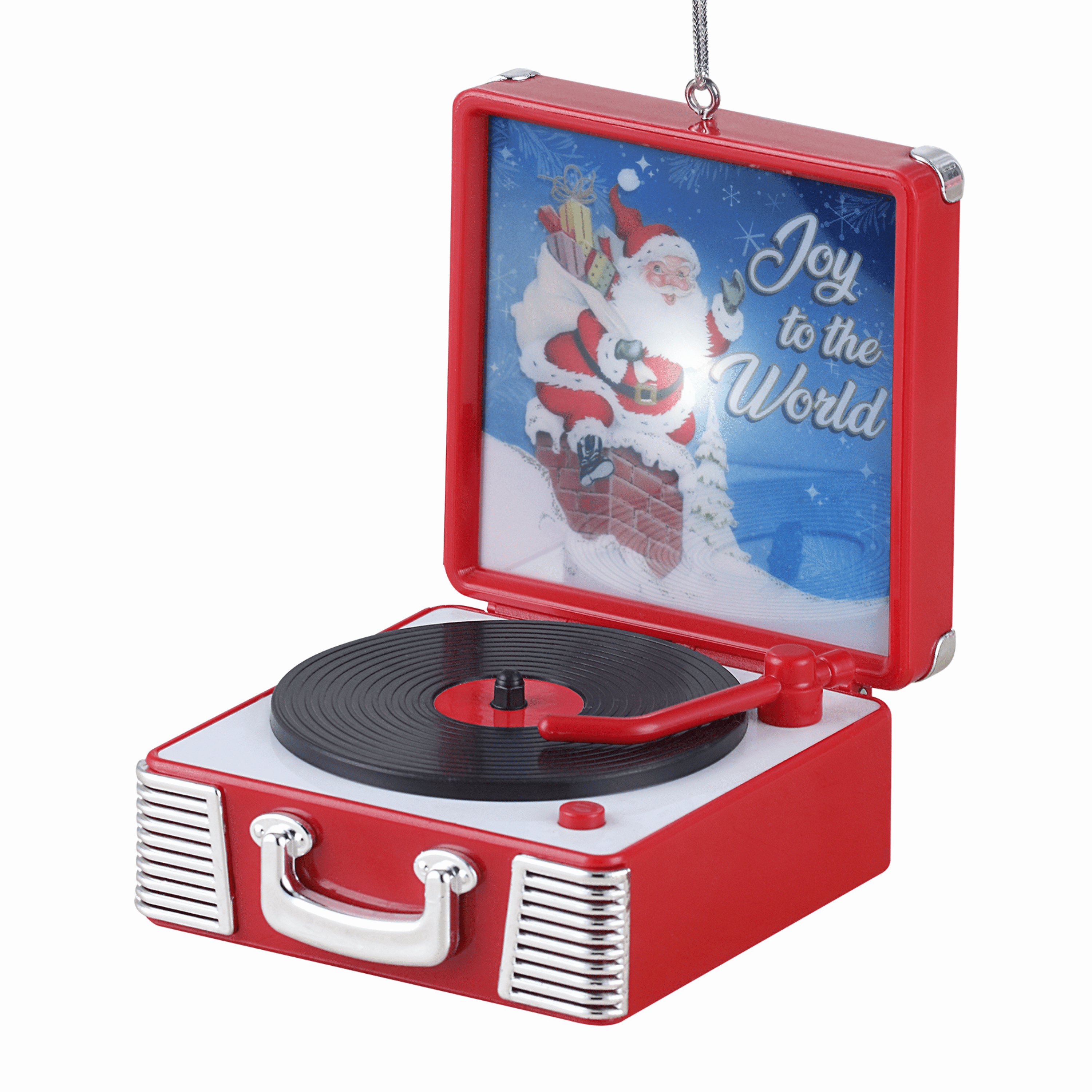 Mr. Christmas 3.8" Retro Vinyl Record Player Ornament, Red